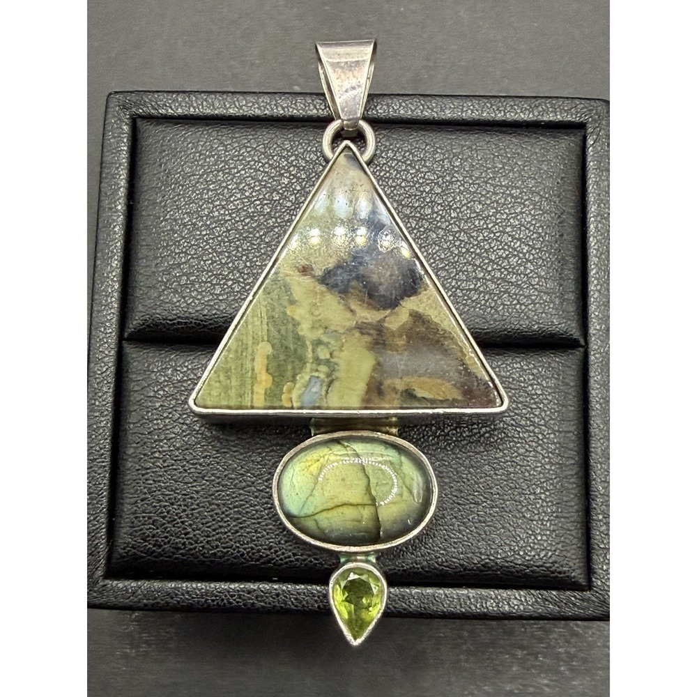 Vintage Sterling Silver Jasper Labradorite Peridot Pendant 22 Grams J19